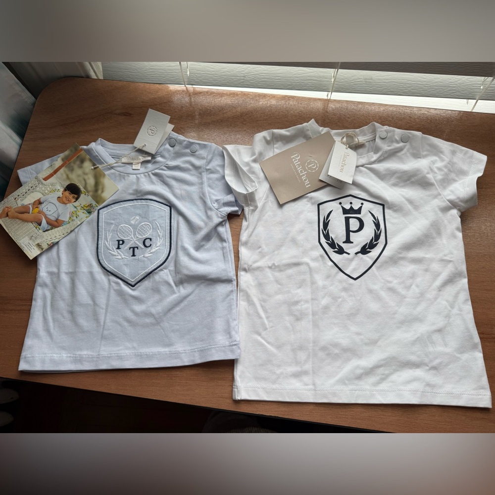Patachou Boys White and Light Blue Crest T-Shirts